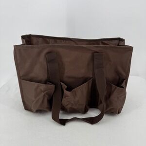 Thirty-One Zip-Top Utility Tote Brown Multi-Pocket Organizer Bag